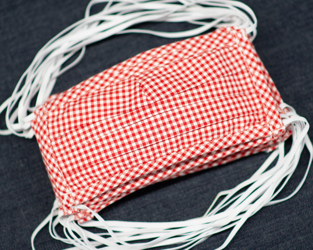 Face Mask w/ Head Straps, Red Gingham - Made in USA Face Masks nikijon jeanwear 